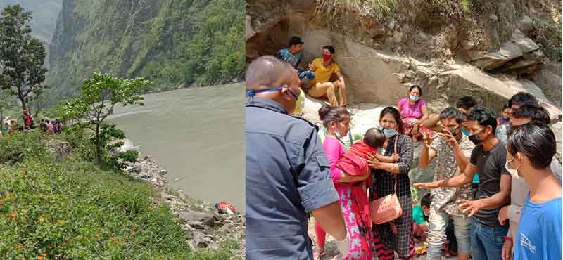 क्वारेन्टाइनका लागि ३९ जना लिएर हिडेको टिपर कर्णालीमा खस्यो  ६ जना वेपत्ता